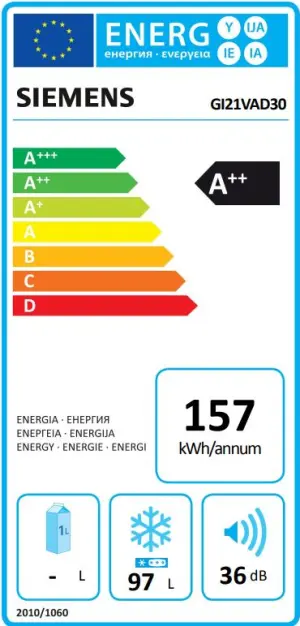 Energielabel: Siemens GI21VAD30, 88er Gefrierschrank, 97 ltr