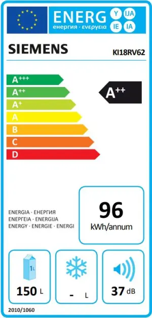 Energielabel: Siemens KI18RV62, 88er Kühlschrank, 150 ltr