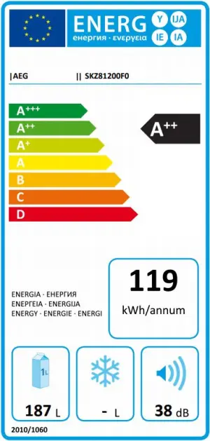 Energielabel: AEG SKZ81200F0, 122er Kühlschrank, 135 ltr